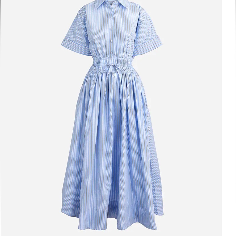 J. Crew sz 16 Blue, White Elena Fitted Midi shirtdress in striped cotton poplin